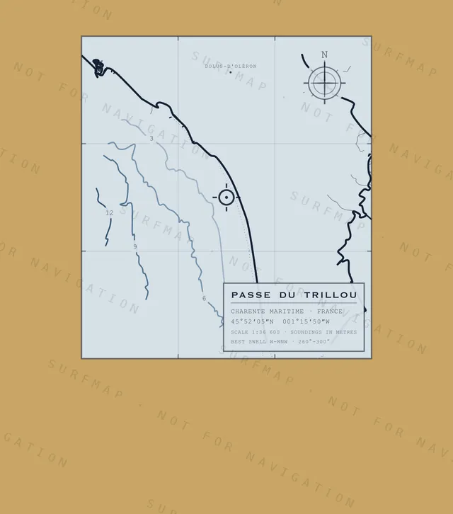 Passe du Trillou chart, the full artwork printed on the back