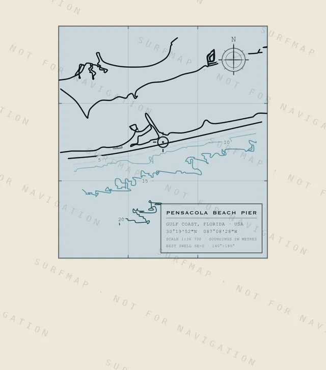 Pensacola Beach Pier chart, the full artwork printed on the back