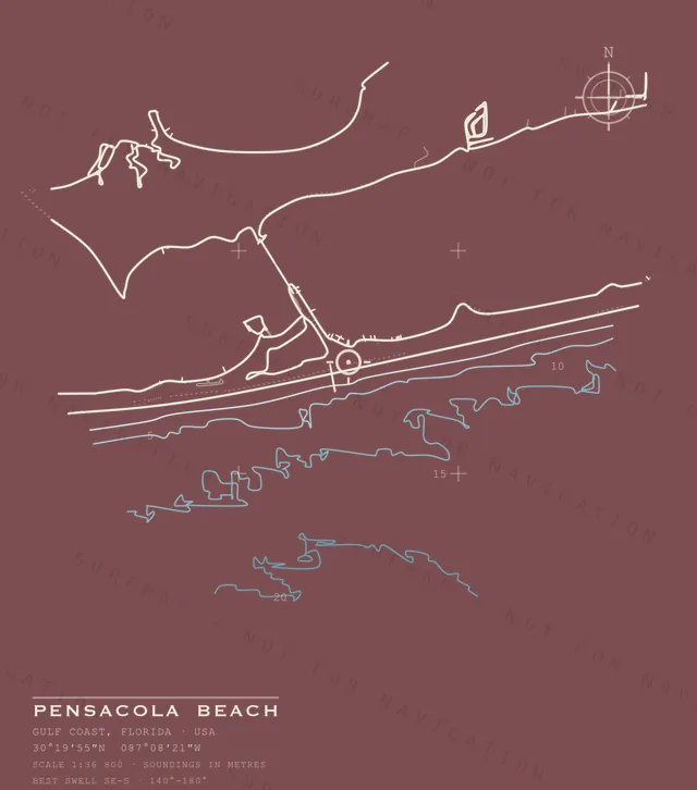 Pensacola Beach chart, the full artwork printed on the back