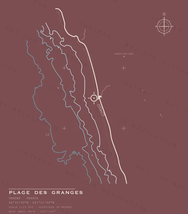Plage des Granges chart, the full artwork printed on the back