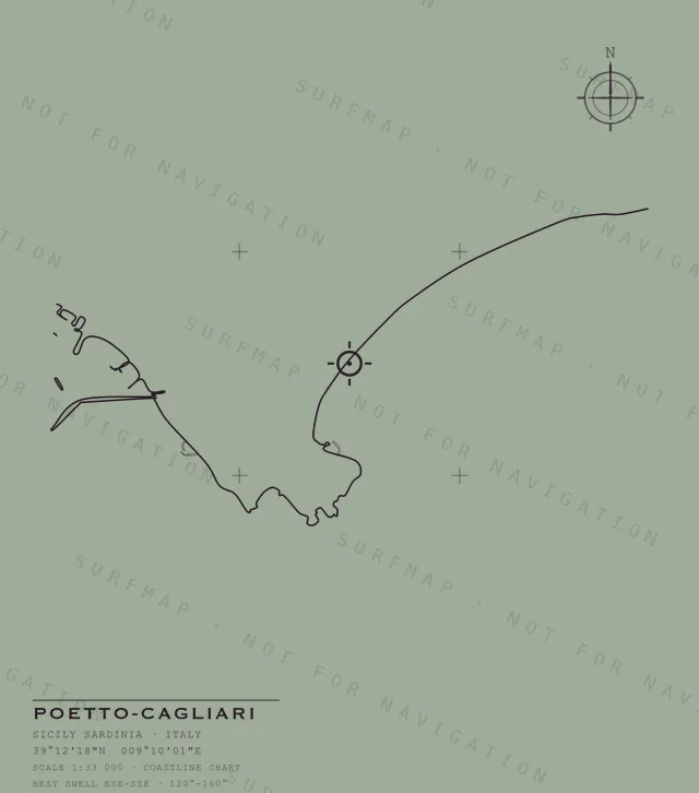 Poetto-Cagliari chart, the full artwork printed on the back