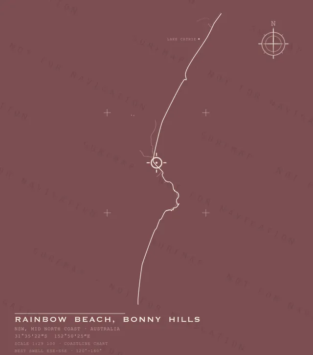 Rainbow Beach, Bonny Hills chart, the full artwork printed on the back