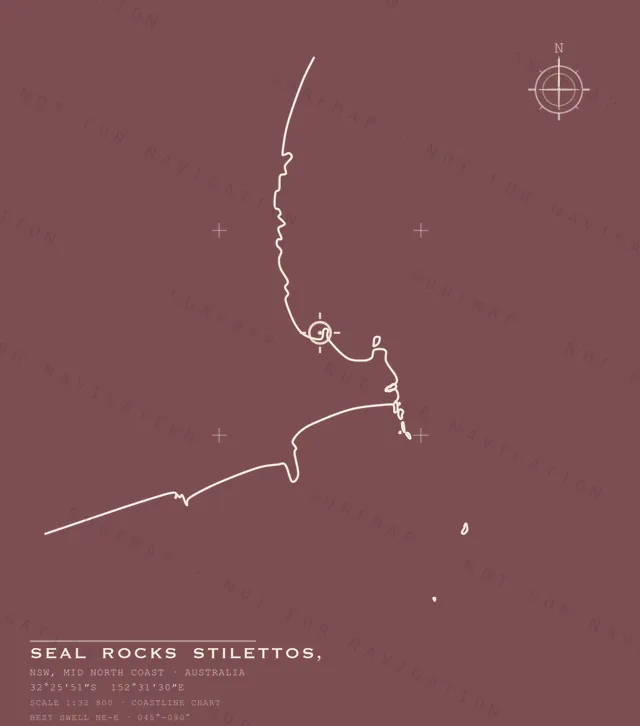 Seal Rocks Stilettos, chart, the full artwork printed on the back