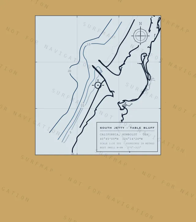 South Jetty - Table Bluff chart, the full artwork printed on the back