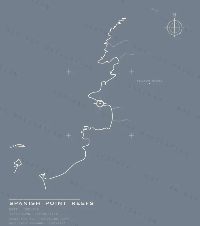 Spanish Point Reefs chart, the full artwork printed on the back