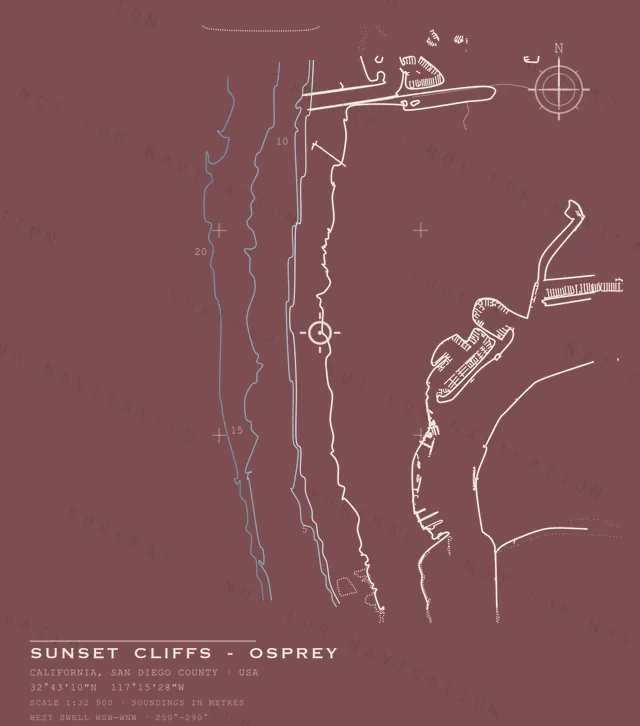 Sunset Cliffs - Osprey chart, the full artwork printed on the back