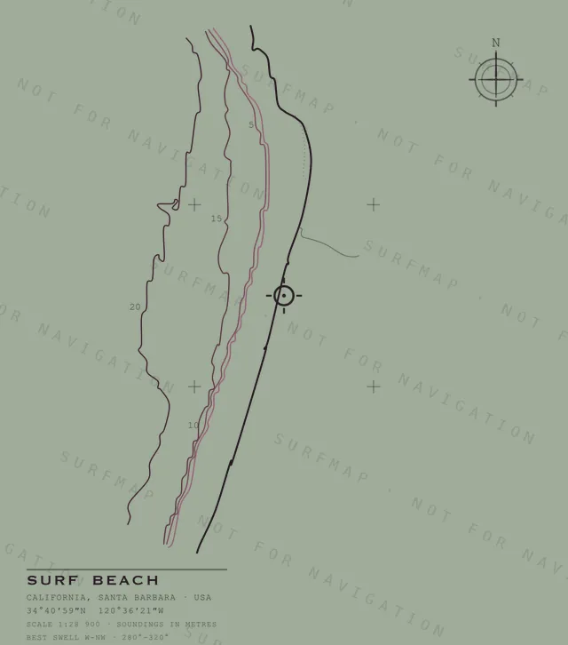 Surf Beach chart, the full artwork printed on the back