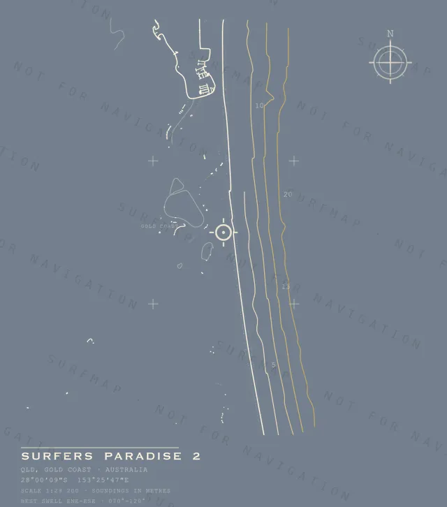 Surfers Paradise 2 chart, the full artwork printed on the back