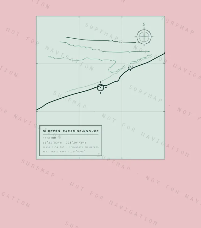 Surfers Paradise-Knokke chart, the full artwork printed on the back