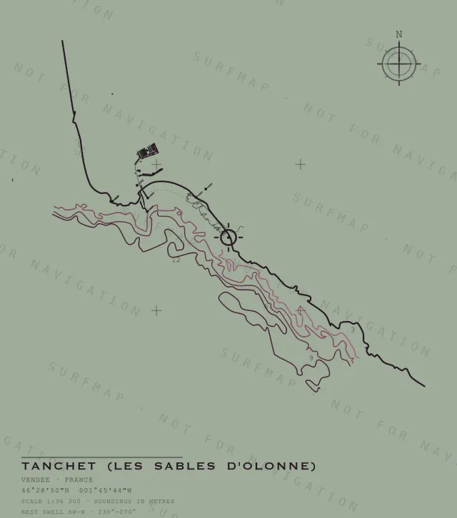 Tanchet (Les Sables d'Olonne) chart, the full artwork printed on the back
