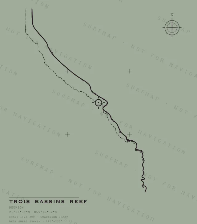 Trois Bassins Reef chart, the full artwork printed on the back
