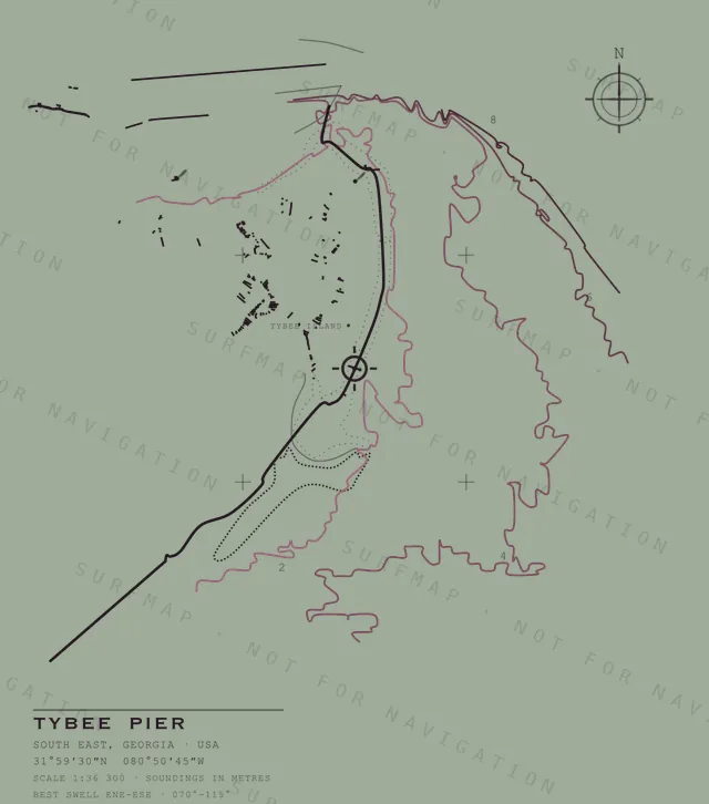 Tybee Pier chart, the full artwork printed on the back