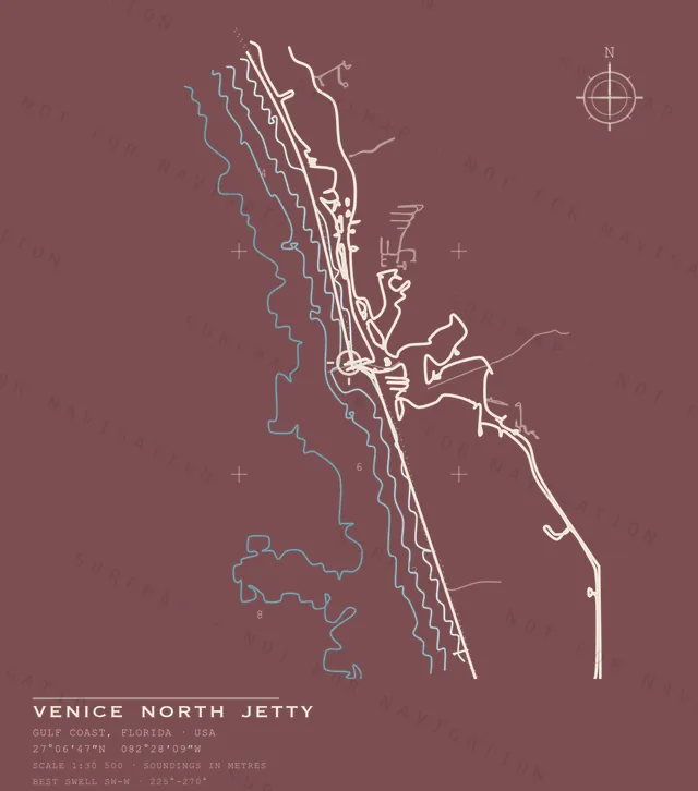 Venice North Jetty chart, the full artwork printed on the back