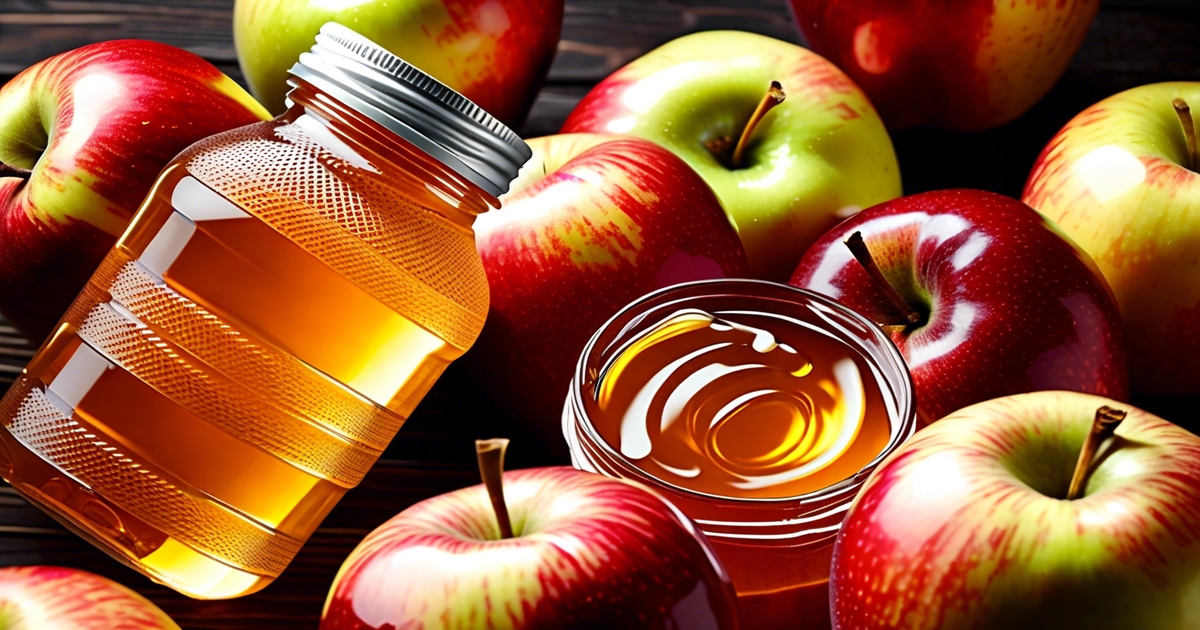 apple pectin side effects - red-green apples and bottles of apple pectin on a table