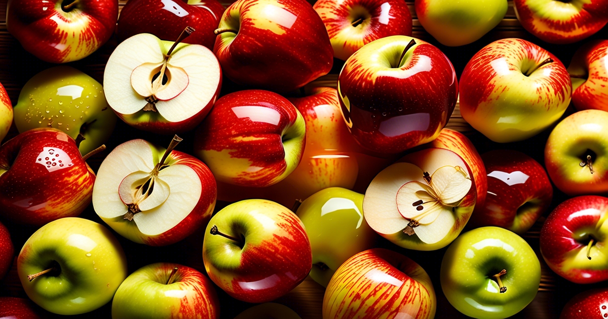 apple pectin weight loss - photo full of red and green apples, some sliced, covering a table