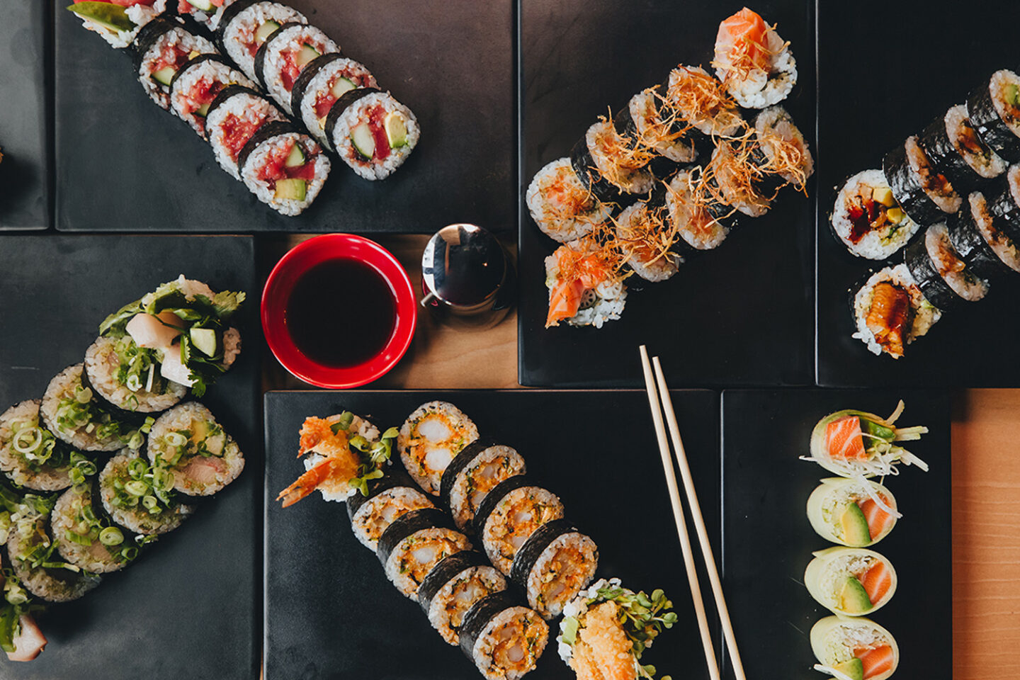 Variety of sushi san rolls