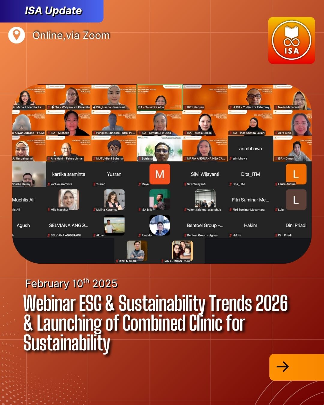 ISA Academy Webinar "ESG & Sustainability Trends 2026 & Launching of Combined Clinic for Sustainability"