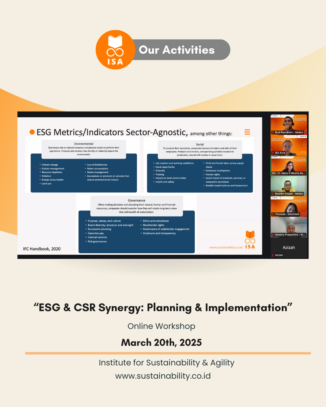 ISA Academy Workshop "ESG & CSR Synergy: Planning & Implementation"