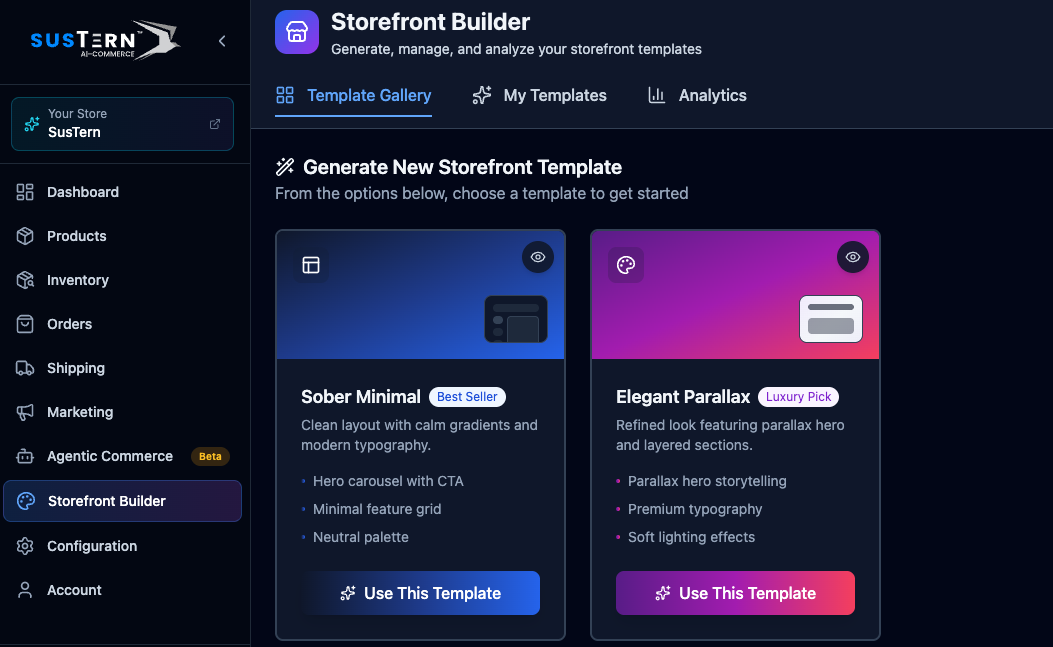 SusTern AI Commerce Platform Dashboard