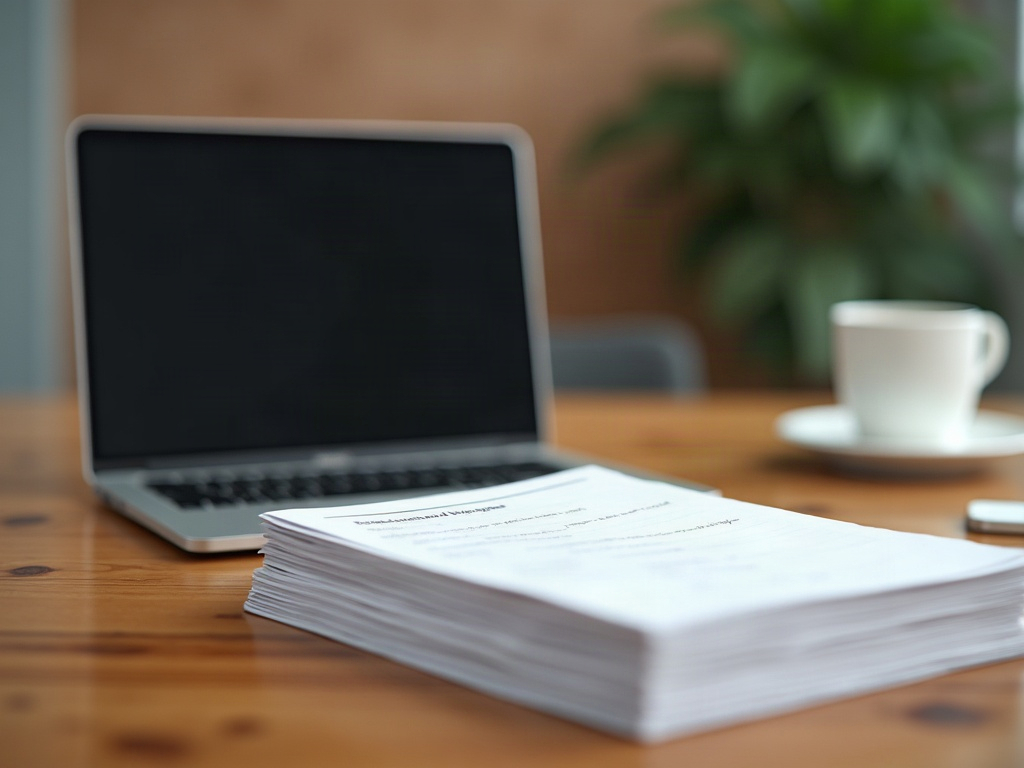 Workspace setup for preparing Canadian immigration application materials.