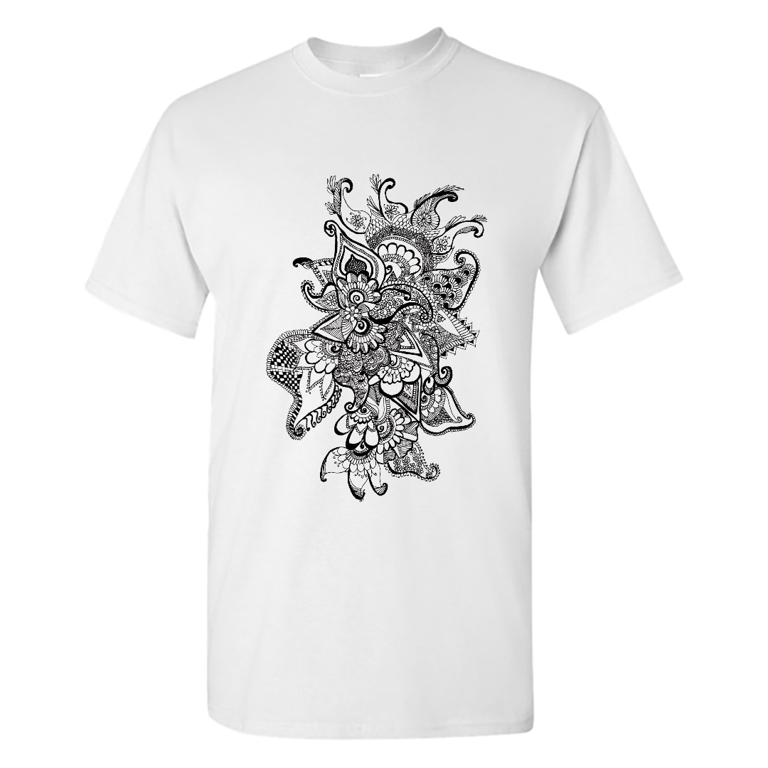 Beautiful Black Flower Mandala Art T Shirt India Men White Min