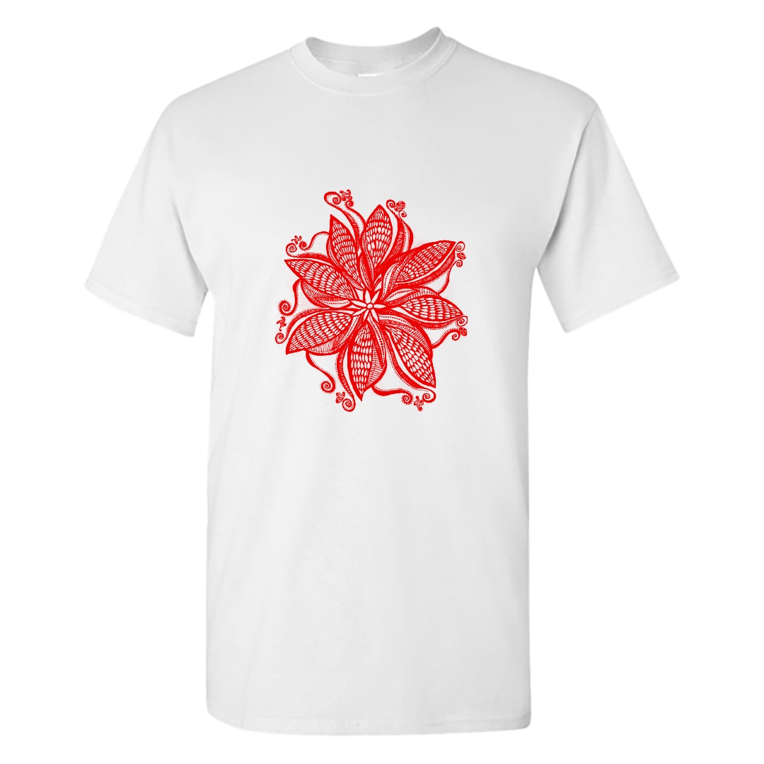 Red Flower Mandala Art T Shirt India Men White