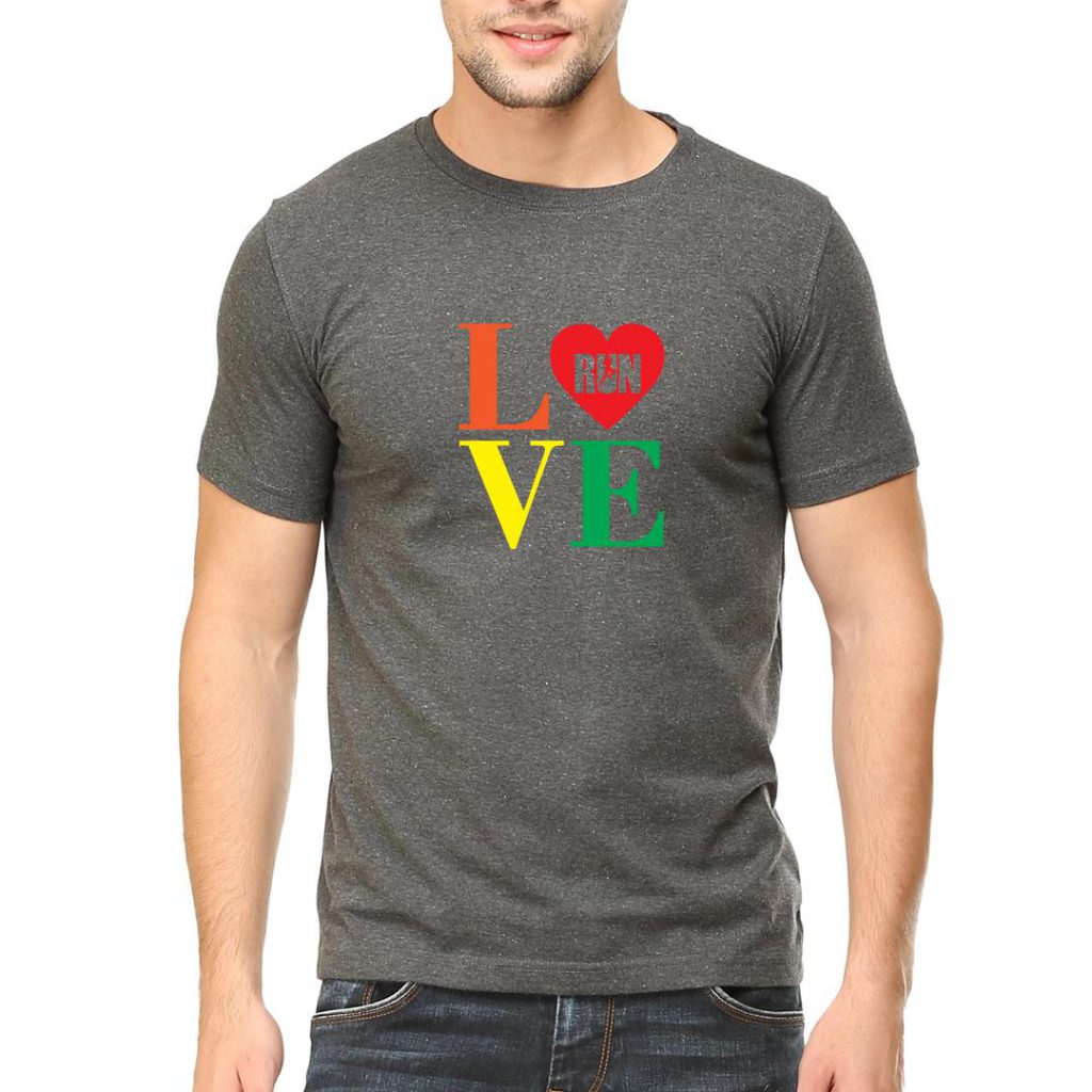 love run men round neck T shirt Charcoal front