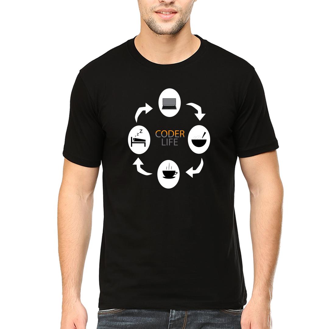 68b85391 Coder Life Circlemen Round Neck T Shirt Black Front