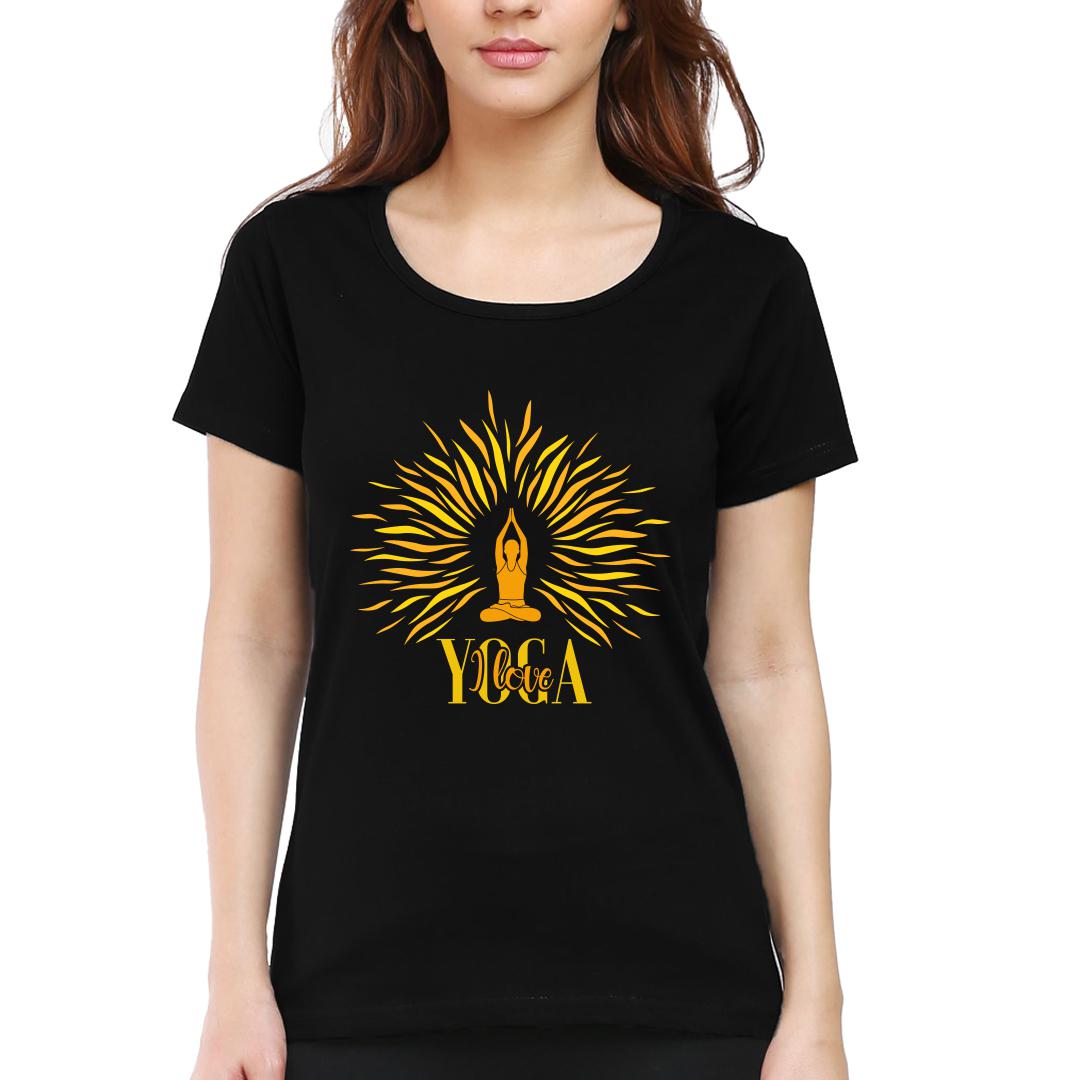 Fc62a160 I Love Yoga Women Round Neck T Shirt Black Front