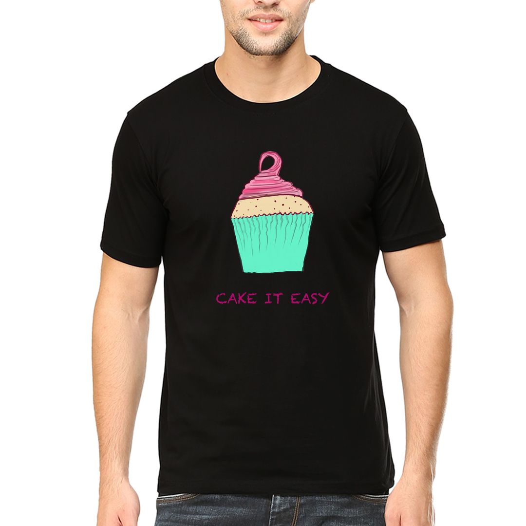 08d6ed0b Cake It Easy For Cake Lovers Men T Shirt Black Front.jpg