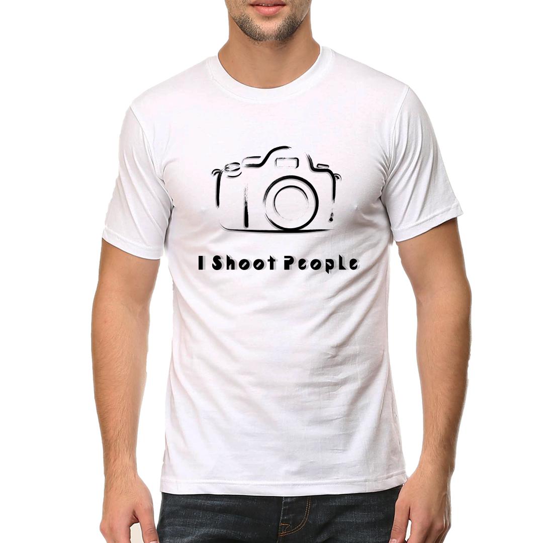 36101426 I Shoot People Slogan For Photographers Blackmen Round Neck T Shirt White Front