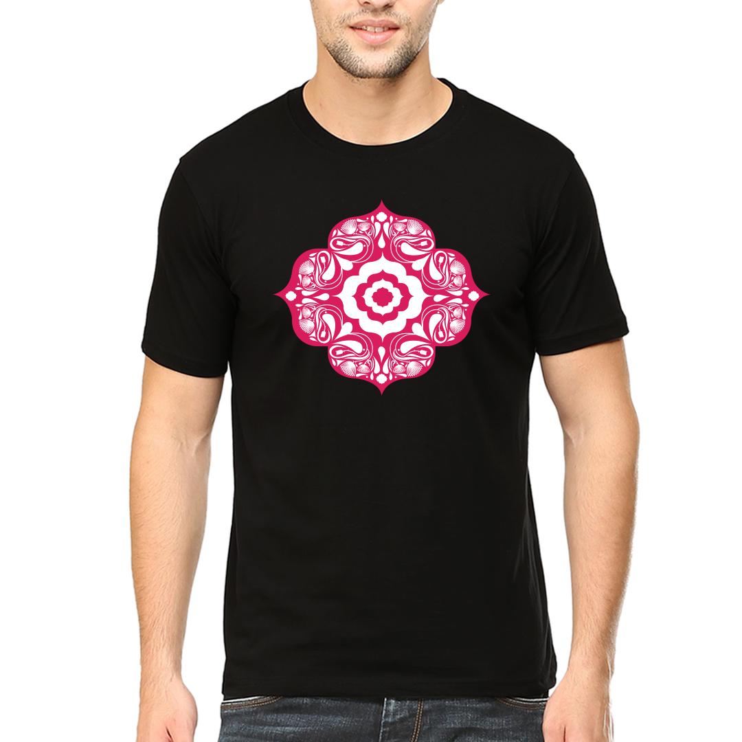 4f3e5227 Indian Floral Printmen Round Neck T Shirt Black Front