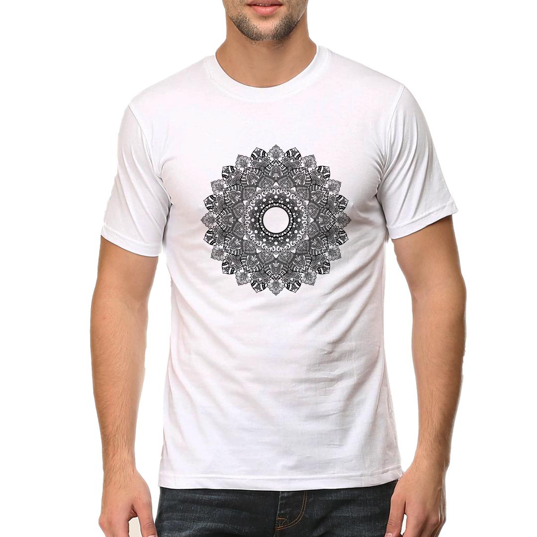 Ccf16a76 Mandala Lovermen Round Neck T Shirt White Front