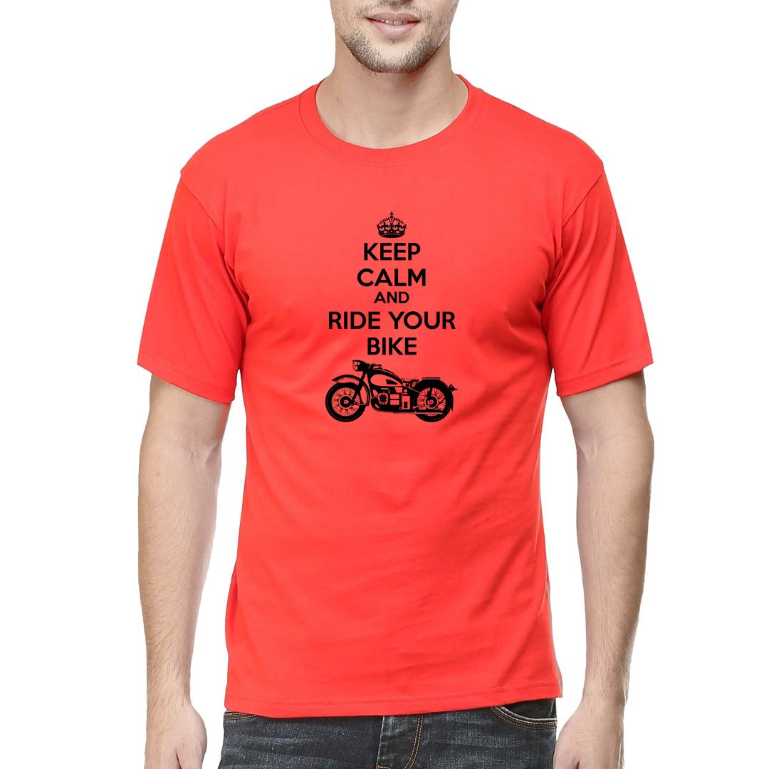 23ec7fb4 Keep Calm And Ride Your Bike For Biker And Bike Lovers Men T Shirt Red Front.jpg