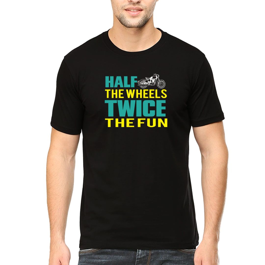 413395a2 Half The Wheels Twice The Fun For Bikers And Bike Lovers Men T Shirt Black Front.jpg