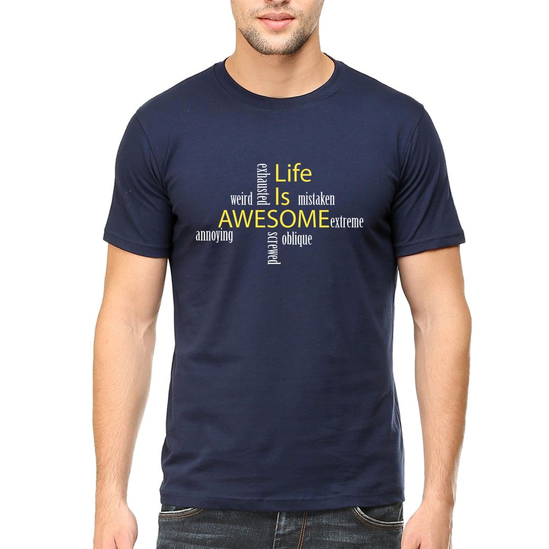 4584b8de Life Is Complex But Awesome Word Could Men T Shirt Navy Front.jpg