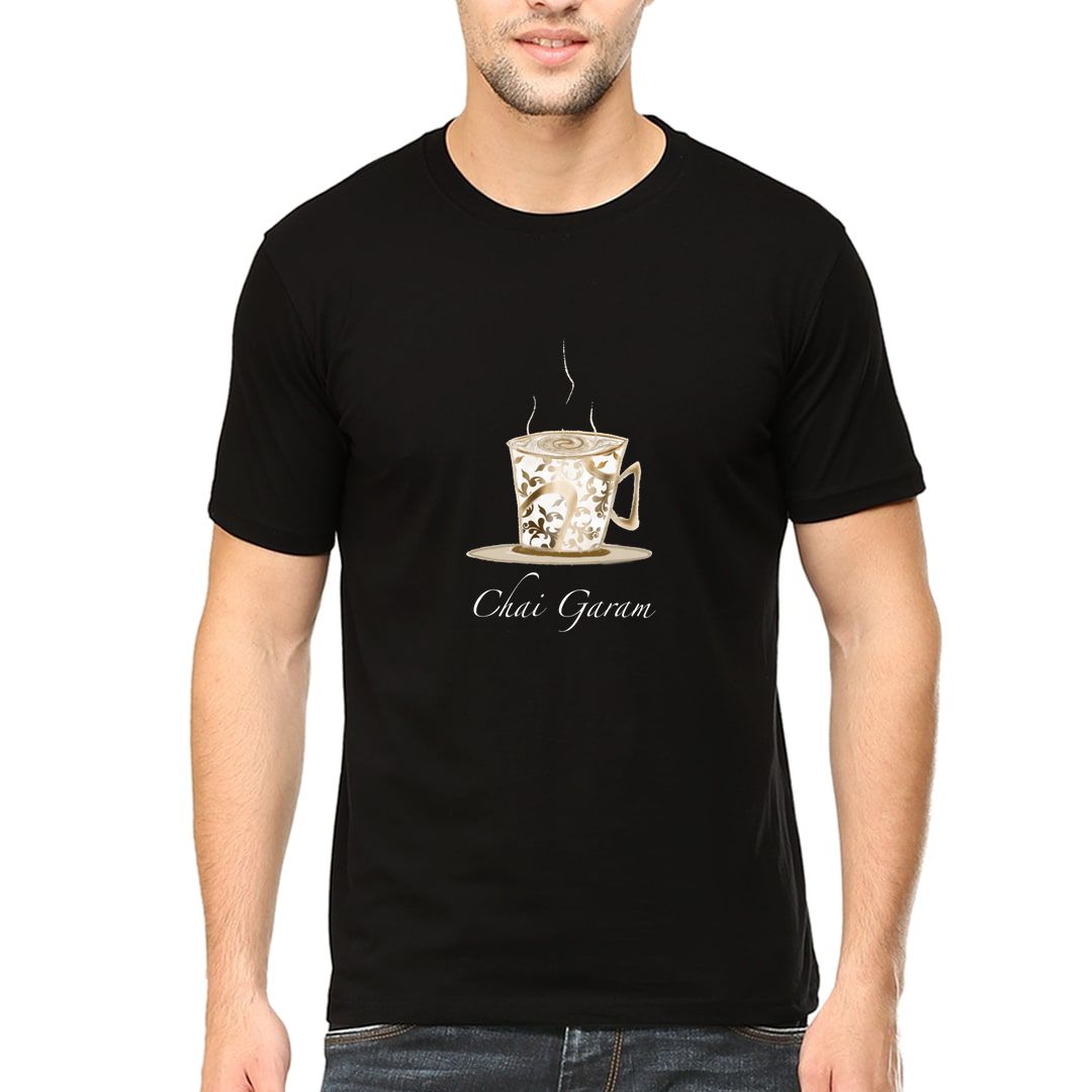 5fa72e06 Chai Garam For Tea Time Coffee Lover Men T Shirt Black Front.jpg