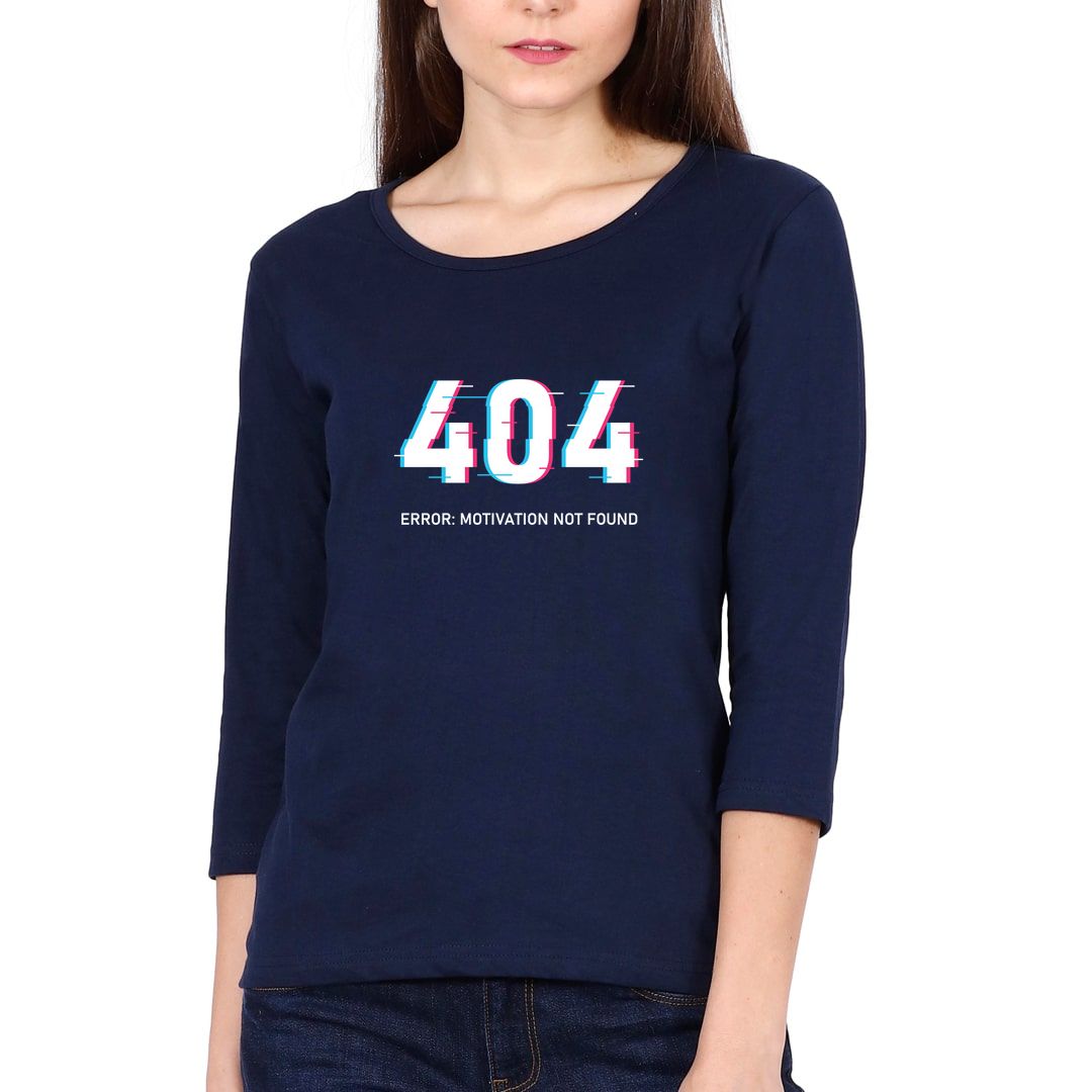 E6af5b15 404 Error Motivation Not Found Elbow Sleeve Women T Shirt Navy Front.jpg