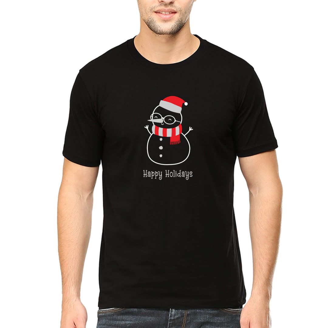 8495efd1 Happy Holidays Cute Christmas Penguin Snowman Men T Shirt Black Front.jpg