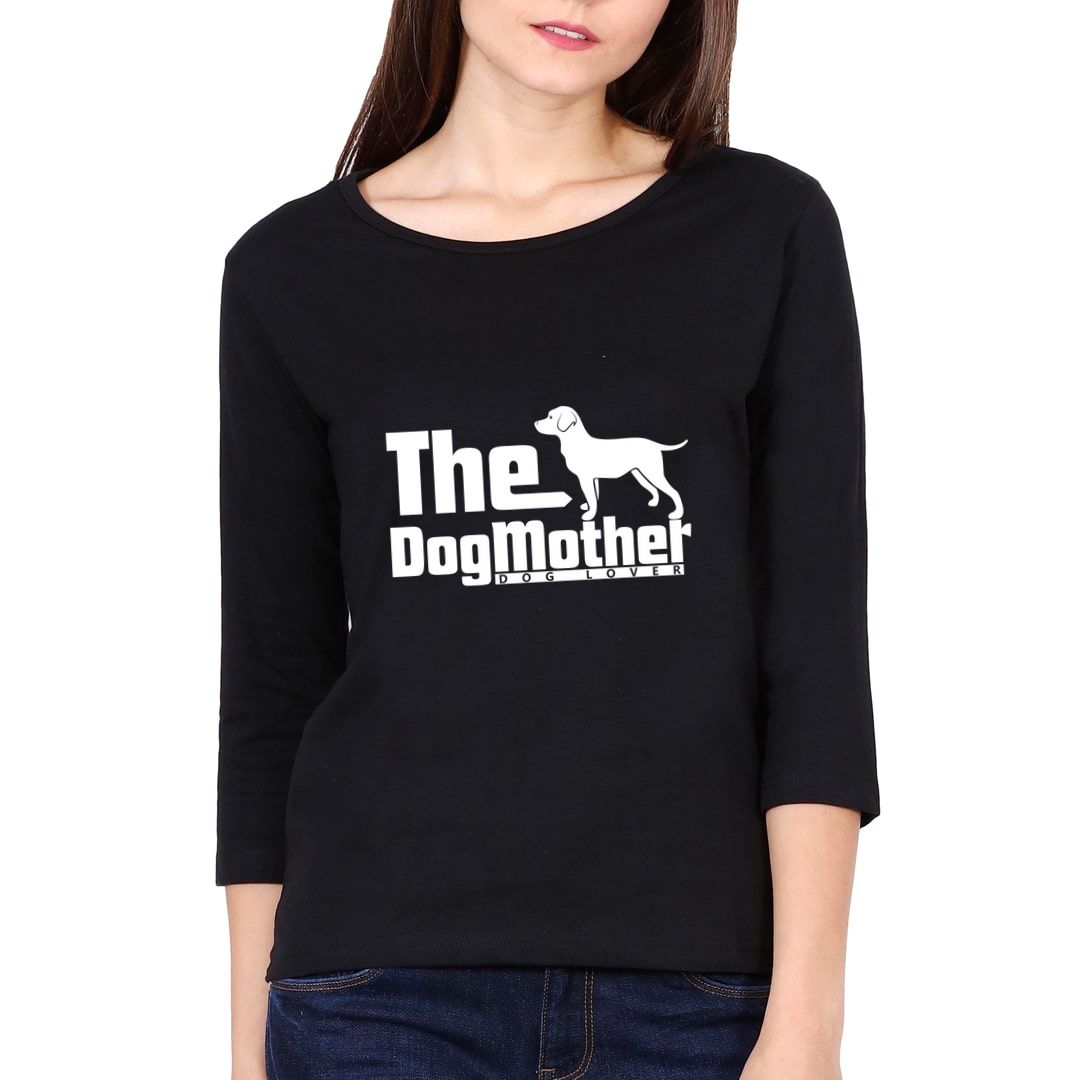 6679b247 The Dog Mother Elbow Sleeve Women T Shirt Black Front.jpg