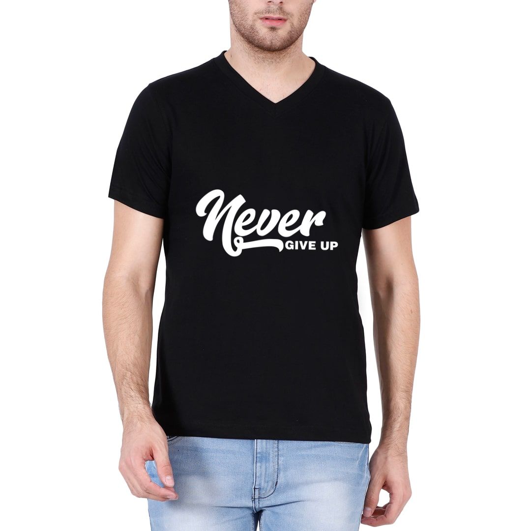 Never Give Up Men's V Neck T Shirt - Swag Swami