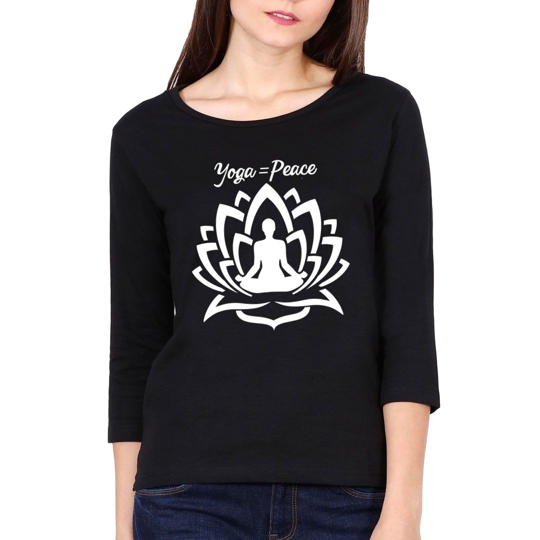 Ladies Yoga Shirt Black Lotus OM Patch Small Print Organic Tee T-Shirt