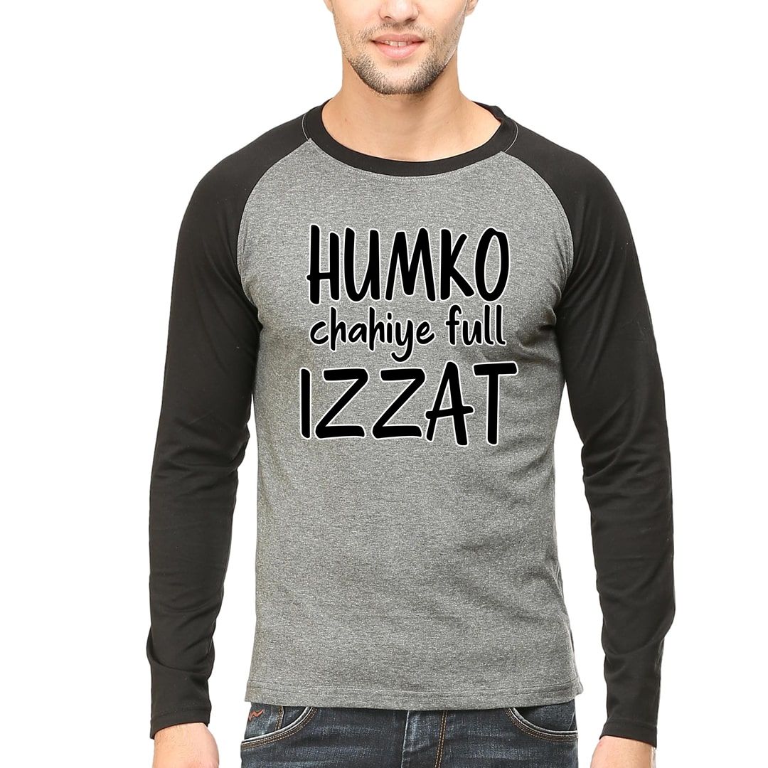 47b7f6da Humko Chahiye Full Izzat Men Raglan Full Sleeve T Shirt Black Charcoal Front.jpg