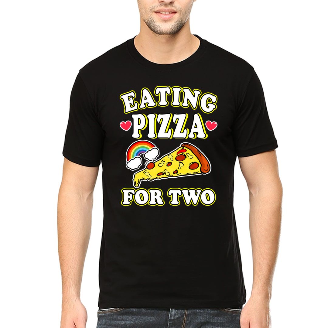 9a203f0f Eating Pizza For Two Men T Shirt Black Front.jpg