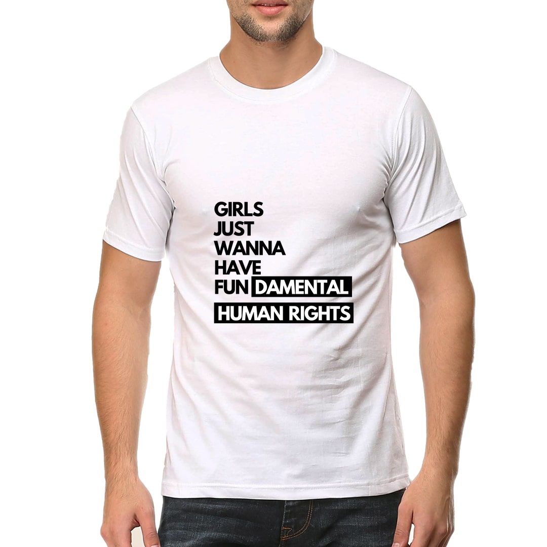 1612f763 Girls Just Wanna Have Fundamental Rights Men T Shirt White Front