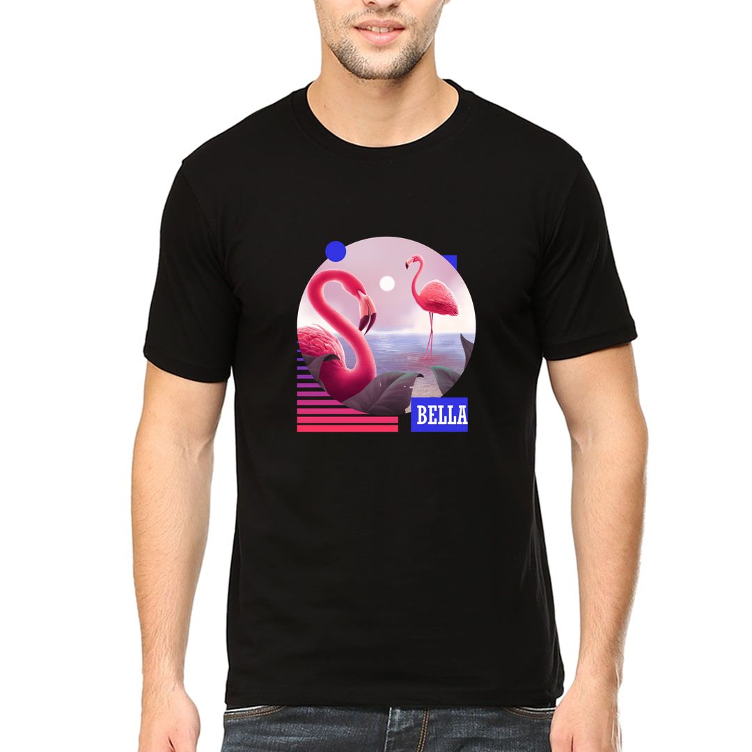 5db58428 Bella Flamingo Men T Shirt Black Front