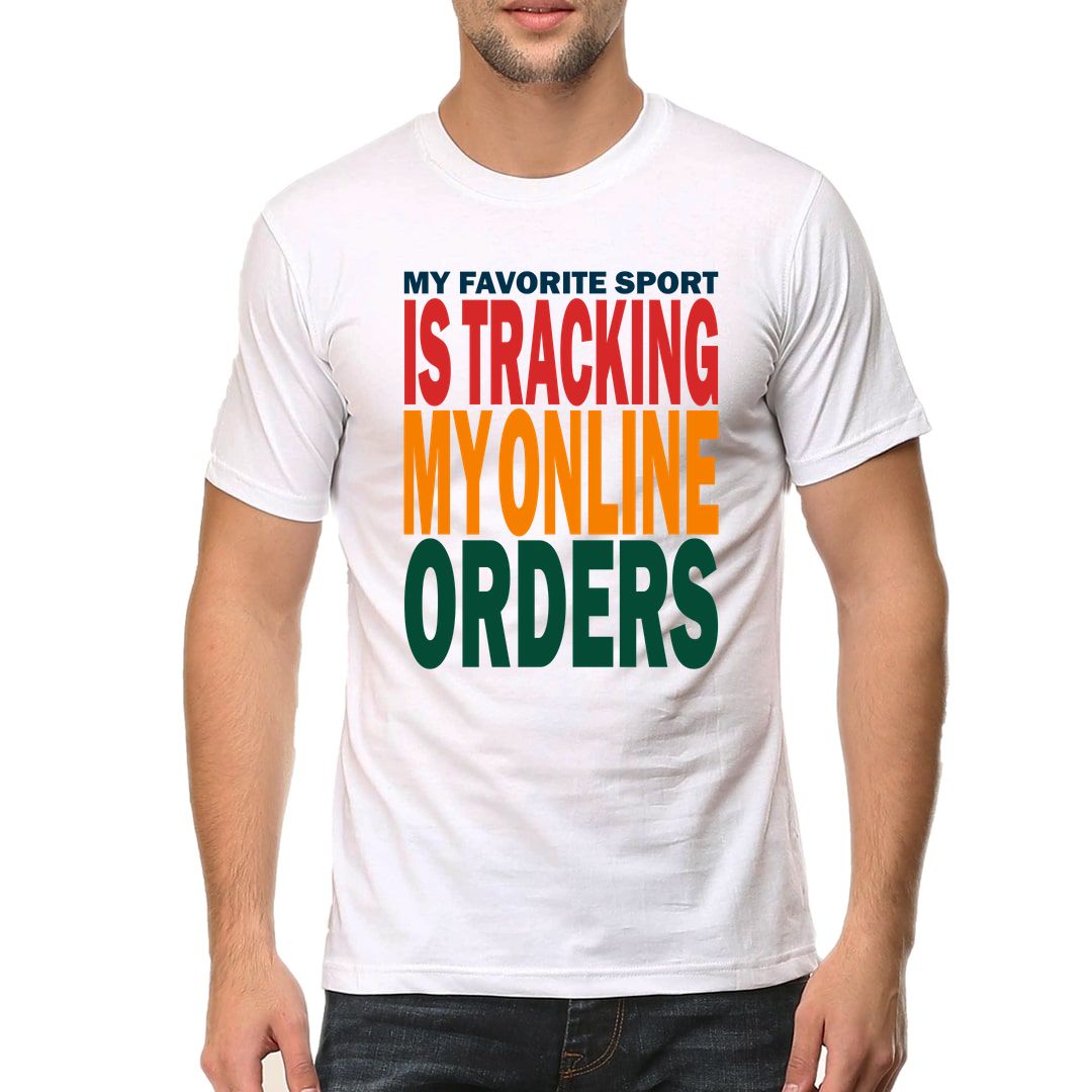 86d41fa4 My Favorite Sport Is Tracking My Online Orders Men T Shirt White Front