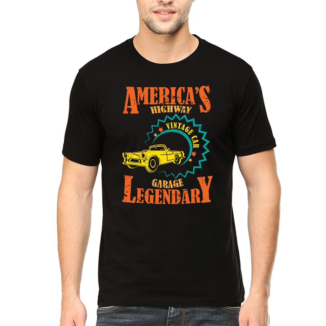 A2f3cefa Americas Highway Vintage Car Garage Legendary Men T Shirt Black Front