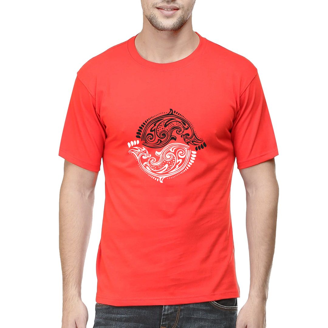 Dfe5519c Alpona Design Fishes Men T Shirt Red Front