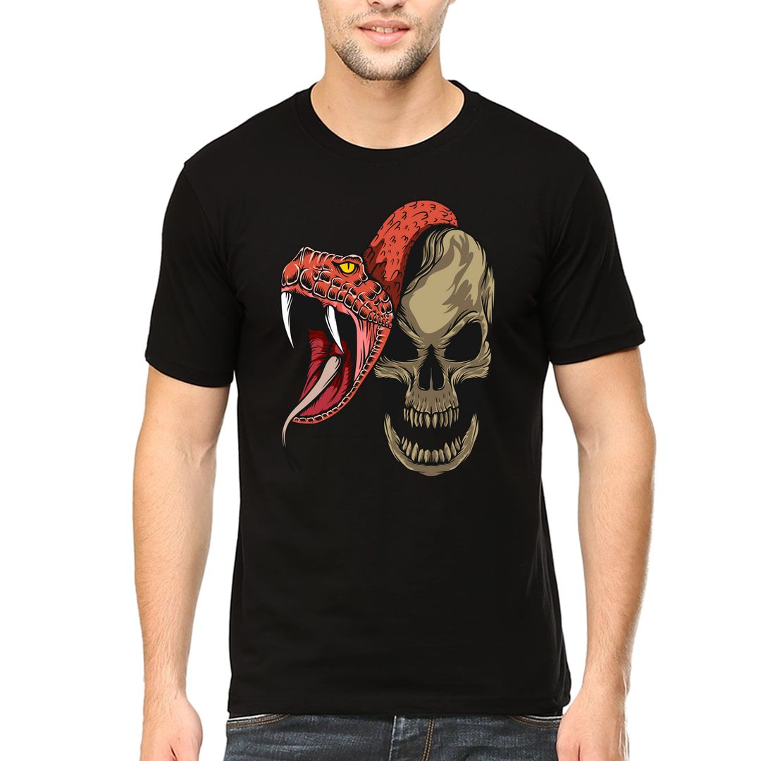 08853669 Scary Snake And Skull Artwork Men T Shirt Black Front